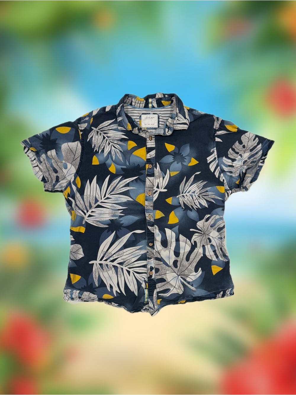 Cactus Man Ricky Singh Men’s Size Small Blue Tropical Button-Up Shirt